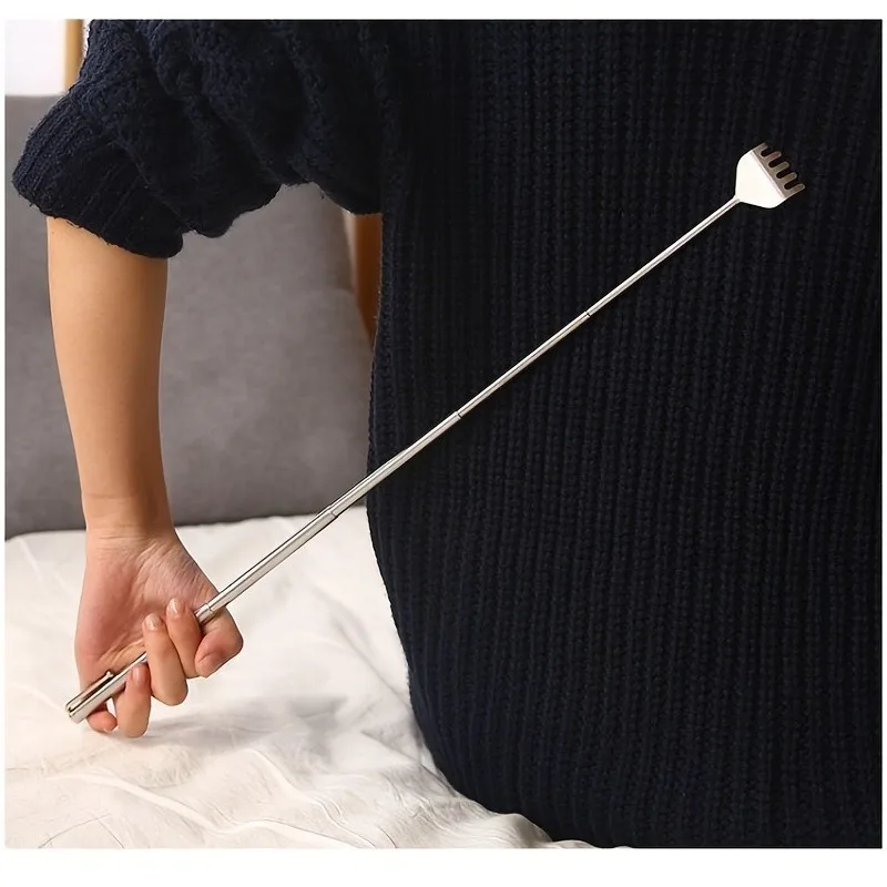 1 pz. Grattaccio prurito, non è necessario chiedere per penna telescopica in acciaio inossidabile, grattare, rastrello, dispositivo grattare la schiena