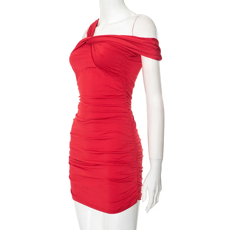 レッドミニドレス 2025 夏新作 Y2K ウェディングパーティー クラブ カジュアル ハイストリート レディース ノースリーブ スリム セクシー 女性服