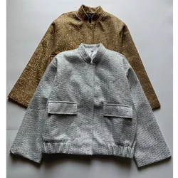 Dave&Di Minimalist Women's Pearl Metal Bomber Jacket Women Oversize Coat Boyfriend Flare Sleeve Loose Jacket