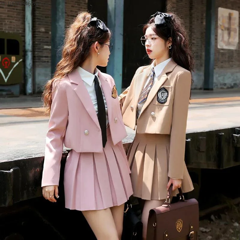 

School Piece Set 2025 New Short Suit+Pleated Mini Skirt Set Female Student School Uniform Female JK Uniform 2025 summer