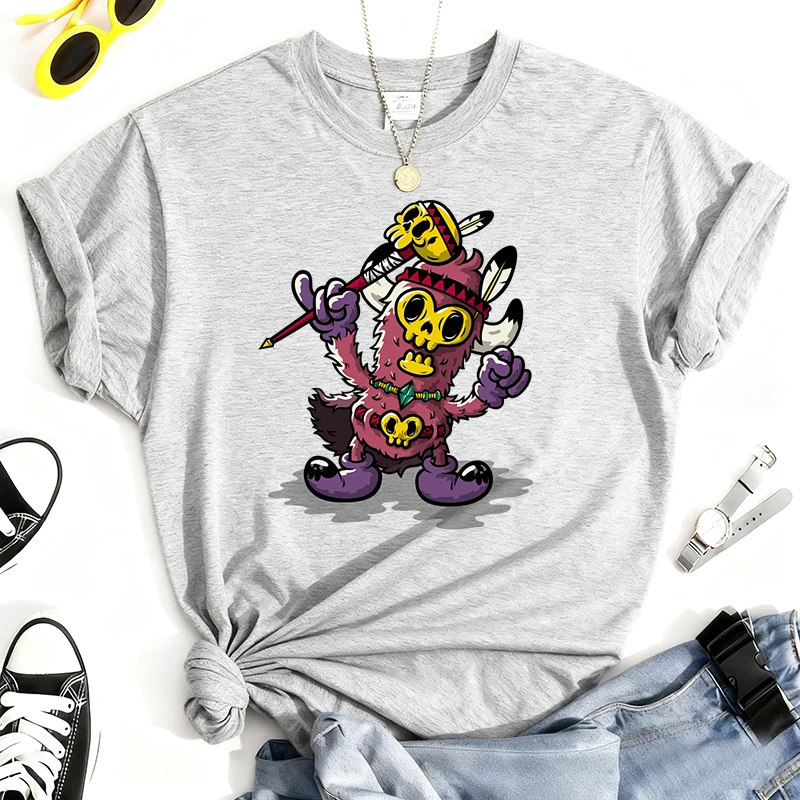 

Death's Head Cartoon Cool Print 100% Cotton T-Shirt Women Joke Humor Summer T-shirt Oversized Casual Clothes Male Streetwear