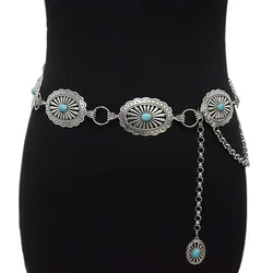 Retro New Women's Belt Casual Retro Oval Texture Buckle Decoration Metal Chain Waist Chain