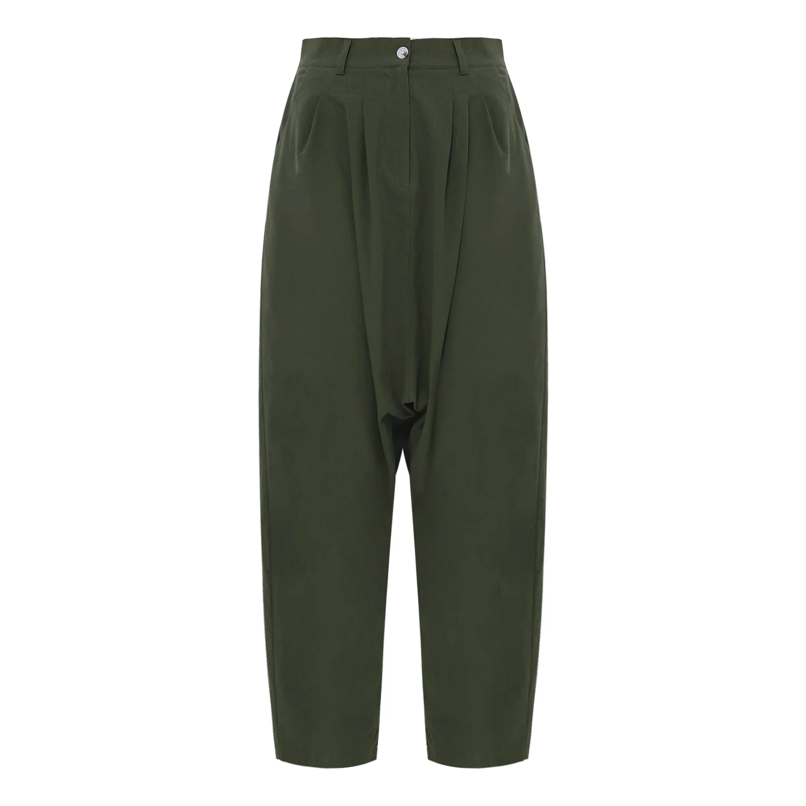 Women Elastic Waist Linen Casual Loose Palazzo Harem Pants Beach Holiday Office Work Baggy Trousers with Pockets Streetwear