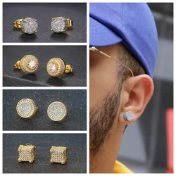 Rock Hip Hop Lced Out Stud Earring ForMen Male Lce Studded zircone Color oro piercing ear accessori Hiphop Y2K Trend Jewelry