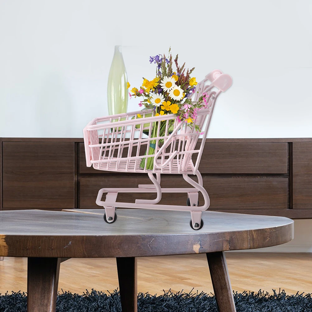 1pc ミニショッピングカート装飾品鉄デスク装飾小さなスーパーマーケットトロリーおもちゃ現実的な食料品オーガナイザーギフト