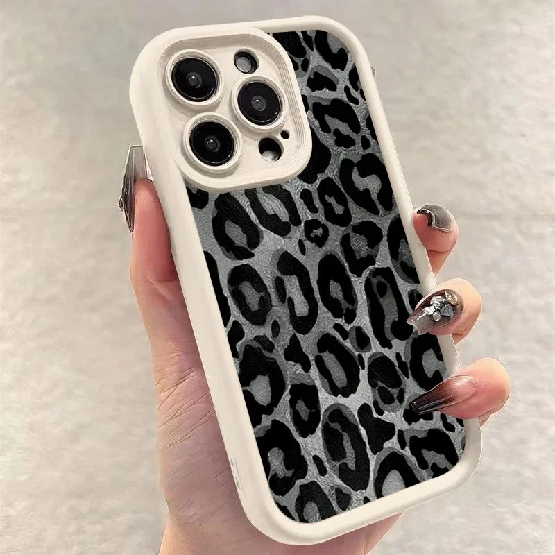 Black Leopard Print Phone Case For iPhone 16 14 13 11 15 Pro Max 12 Mini XS XR X 8 7 Plus SE 2022 14Pro 13Pro Thickened Cover