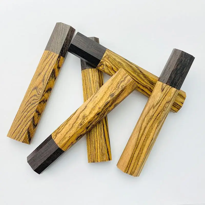 Premium 1 PC Golden Sandalwood - Ebony Octagonal DIY Semi-Finished Damascus Kitchen Knife Handle