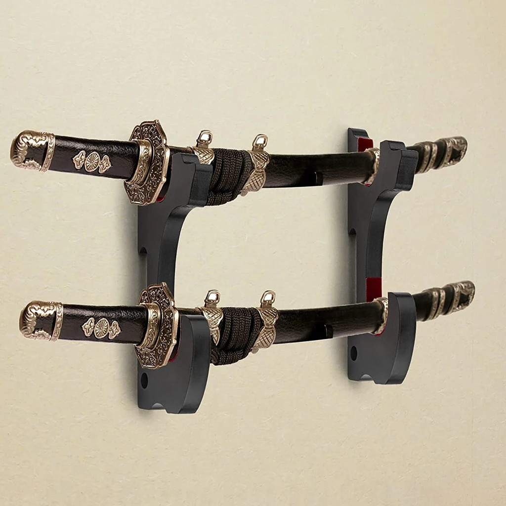 Soporte de madera ajustable de doble nivel para espada, montaje en pared, Katana samurái Wakizashi Tanto, estante de exhibición con acolchado de