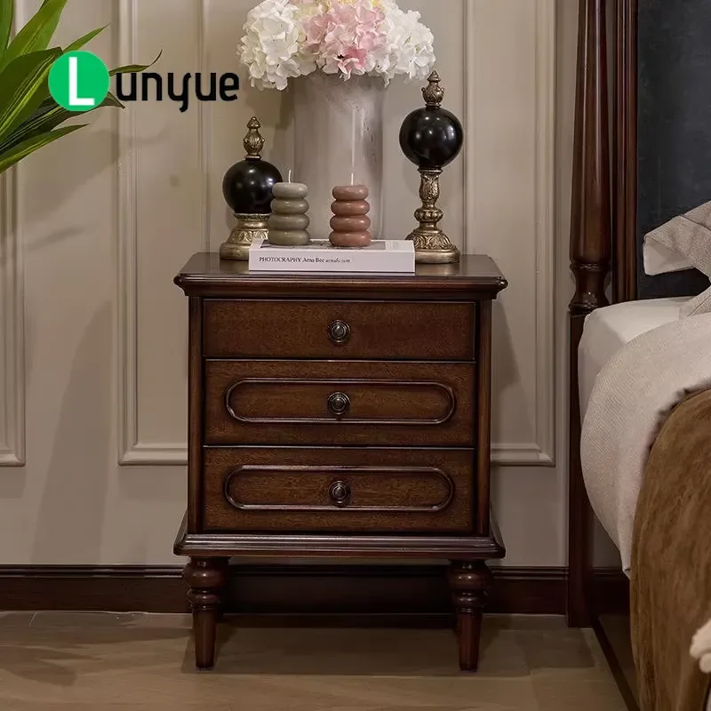 Mid Century Modern Solid Wood Bedside Table Cherry Mahogany 3 Drawers Eco Friendly Nightstand for Bedroom Living Room Home