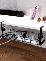 Under Table Storage Rack Metal Cable Wire Management Tray Home Office Desk Wire Organizer No Punching Kitchen Storage Accessory