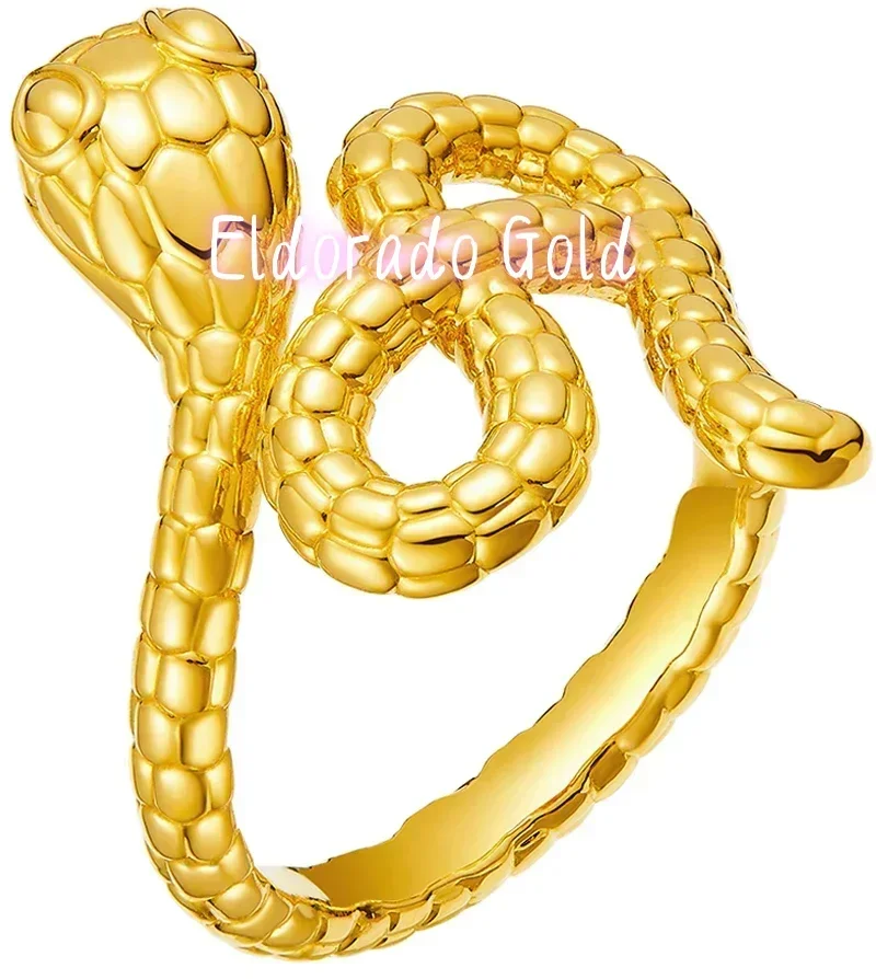 Eldorado Gold  Snake Ring 999 24K Yellow Gold  3D Snake Ring For Women Mysterious 1pcs