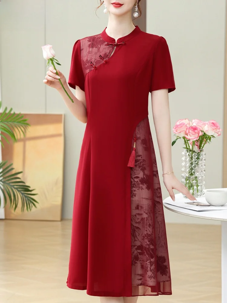 

Новое летнее платье 2026 года для мам на свадебный банкет, для женщин среднего и старшего возраста, модное, свободного кроя, на майские праздники