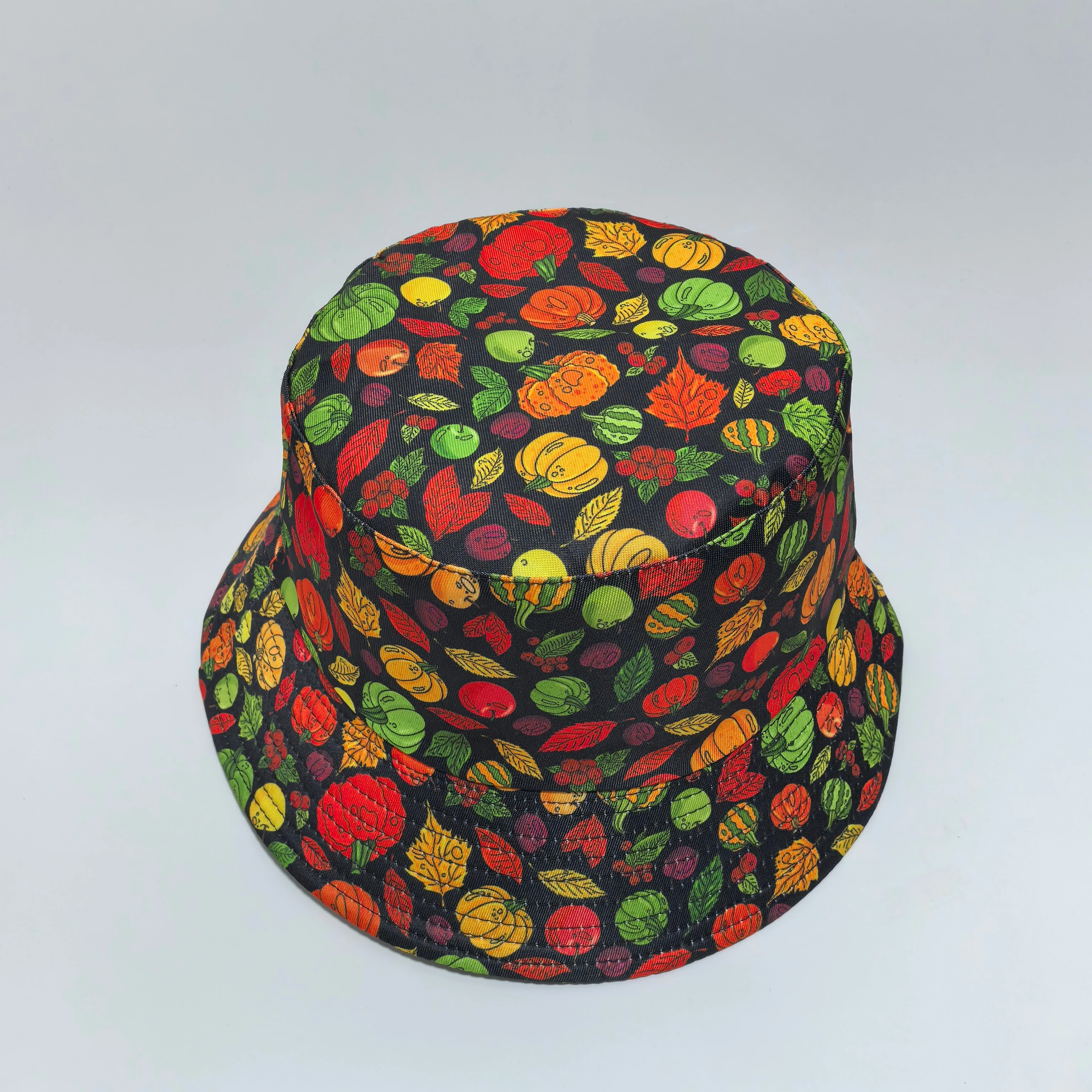Reversible Autumn Pumpkin Maple Leaf Bucket Hat Double Sided Fall Harvest Fisherman Cap Unisex Wide Brim Outdoor Sun Hat