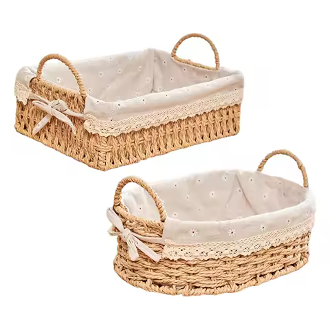 Handmade Storage Basket Multipurpose Desktop Sundries Organizer Serving Basket for Snack Parties Bread Breakfast Bedroom - AliExpress 15