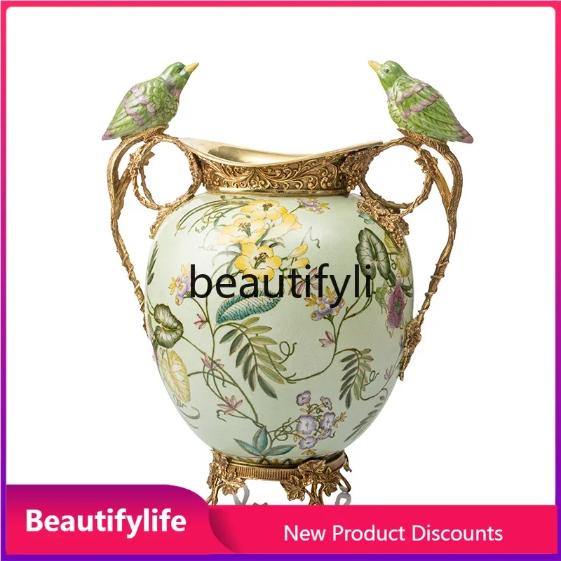 

A57 Modern Simple Pastoral Peacock Bird White Ice Crack Ceramic Flower Vase Decorative Ornament