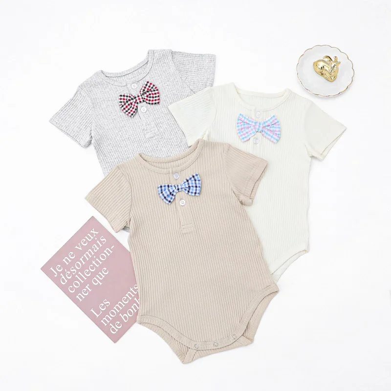 

New Summer Infant Baby Clothing Cotton Romper Bowknot Jumpsuits Short Sleeve Bodysuits Ropa Bebe Baby Boy Girl Clothes Outfits