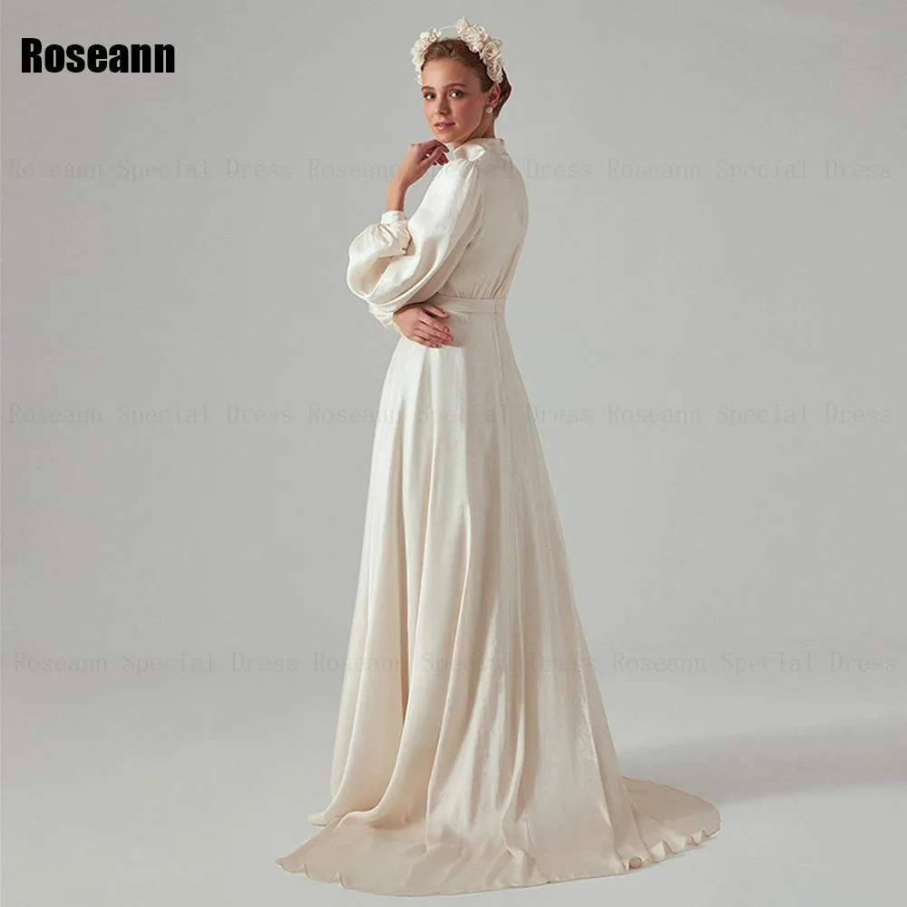 Muslim High Quality Ivory A-line Wedding Dresses Draped Pleat Full Ruffle Satin Belt Bride Gown Floor Length robe de mariée