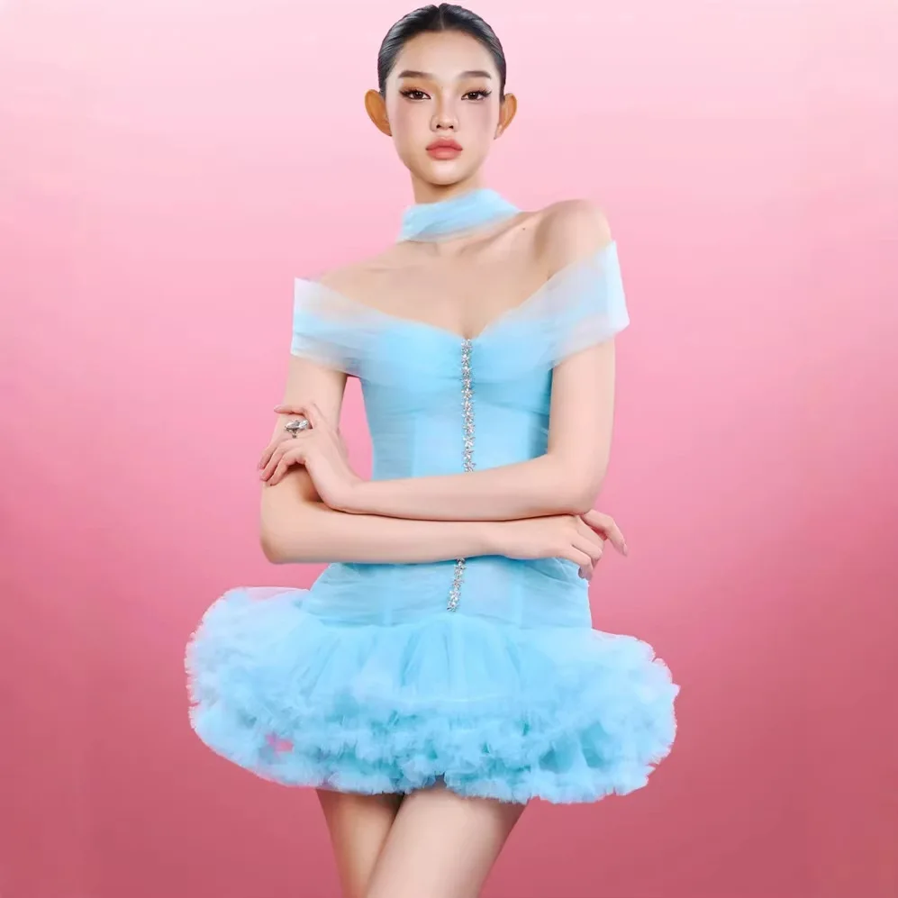 

Платье-юбка в стиле Sweet Party с коротким подолом, тонкой вуалью, завязками на шее, одной пуговицей, завышенной талией, из хлопкового трикотажа, многоярусное, для молодежных танцев