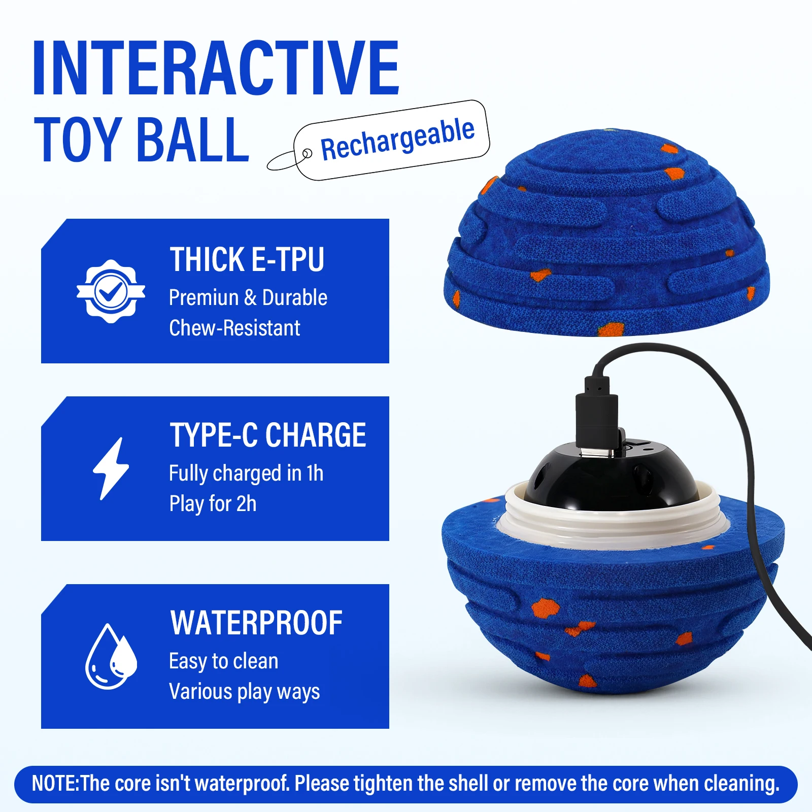 Brinquedo Interativo Inteligente para Cães, Bola de Brinquedo E-TPU para Mastigadores Agressivos, Movimento Automático, Bola Recarregável para Pequenos/Médios Cães