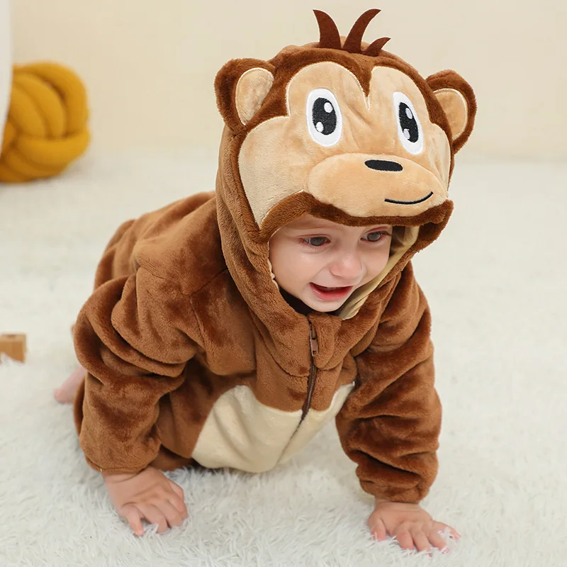 Baby cosplay animal climbing suit cartoon flannel unisex baby jumpsuit unicorn rabbit dinosaur pajamas pure cotton baby unisex b view 2