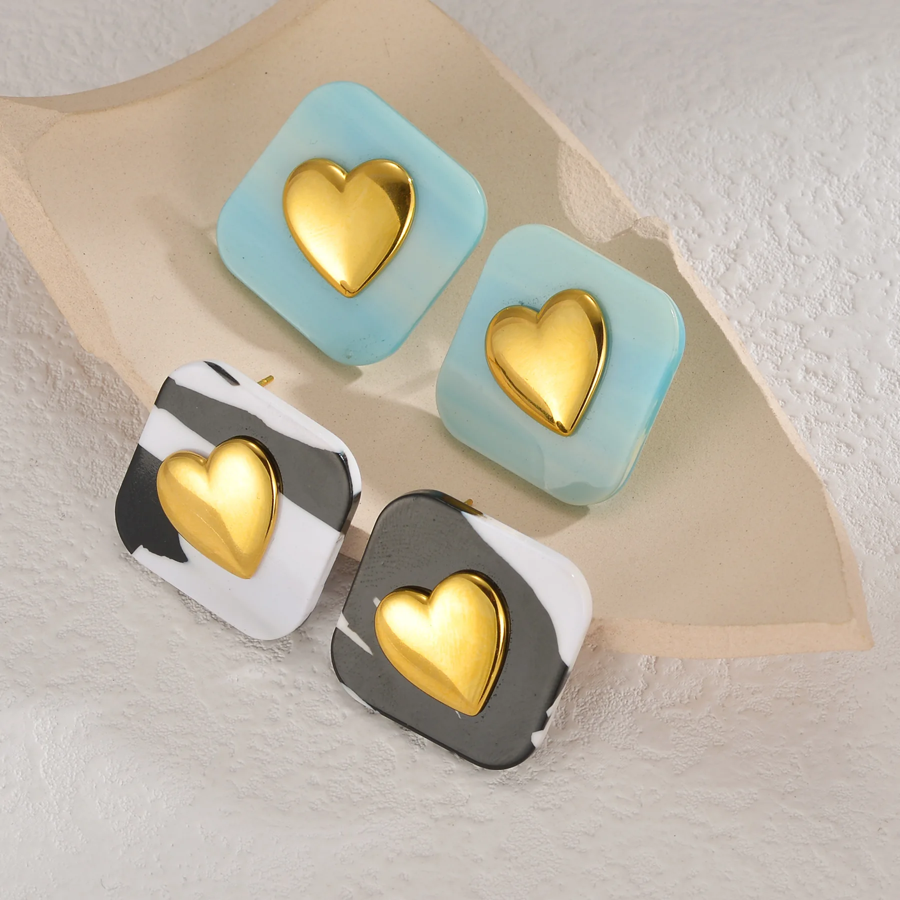 Kissmoon Minimalist Chic Square Stainless Steel Gold Color Heart Earrings for Women Trendy Casual Brithday Party Jewelry Gifts