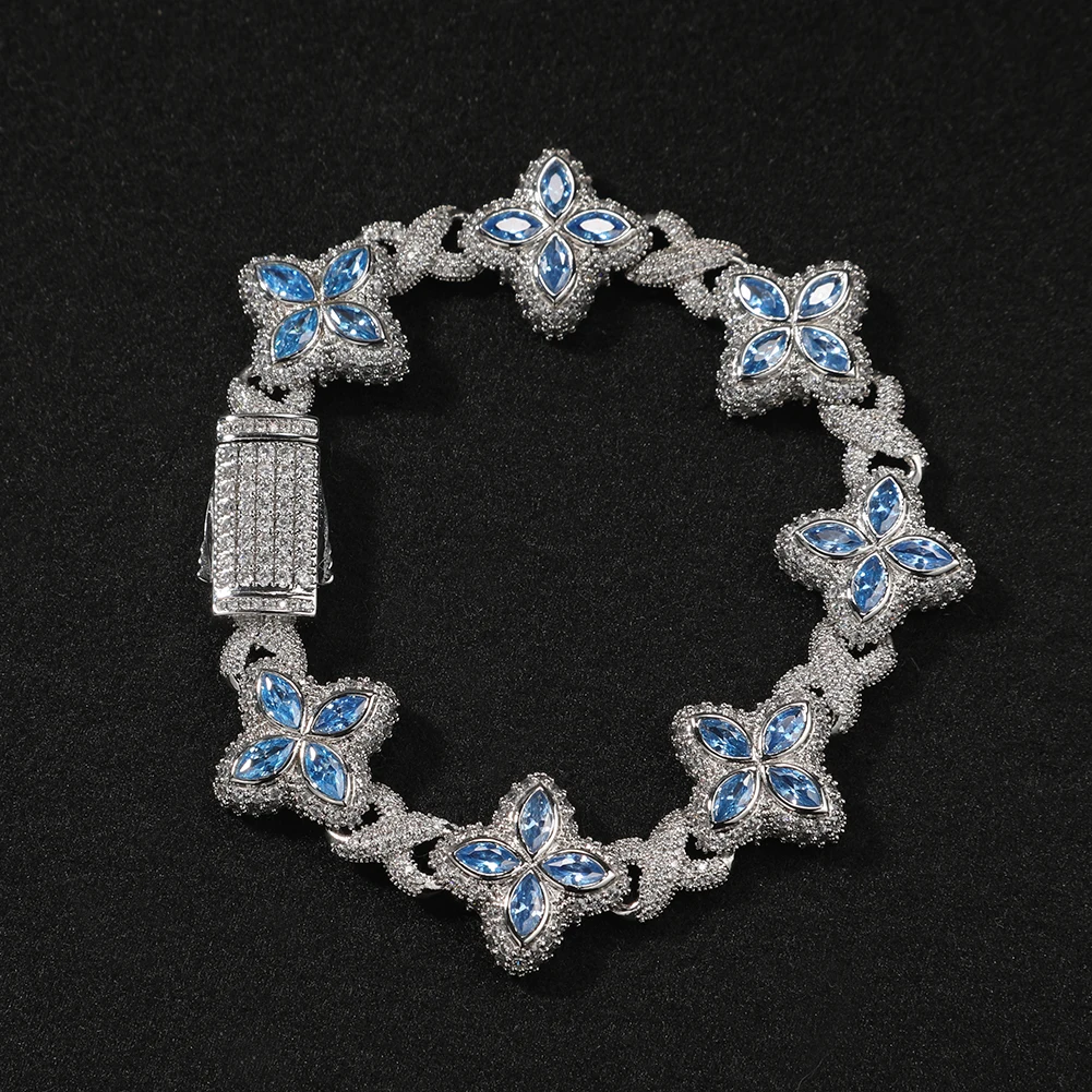 TBTK Colored CZ Four Clover Inifinity Chain Necklace Micro Paved Out 5A+ Cubic Zircon Luxury Bracelet Hiphop Jewelry