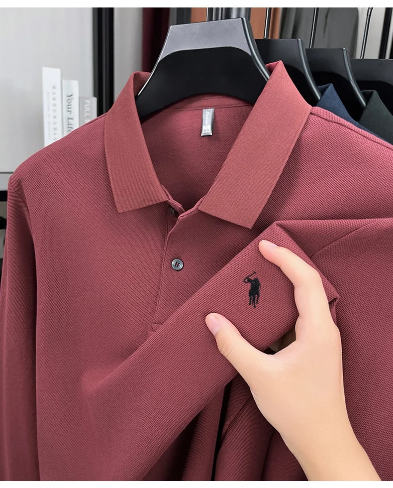 

100% pure cotton high-end men brand comfortable long sleeved spring and autumn hot selling Paul embroidered exquisite POLO shirt