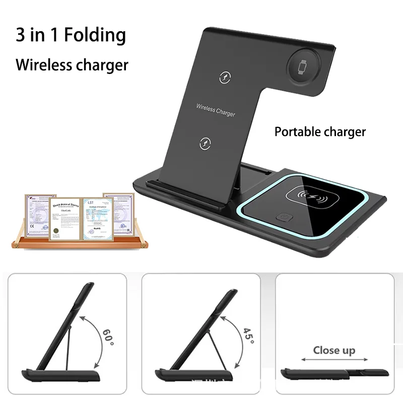 Hot Selling 15W 3-in-1 Wireless Charger for QI2 Fast Charging Stand Holder for iPhone Samsung Xiaomi Huawei OPPO for Apple Watch