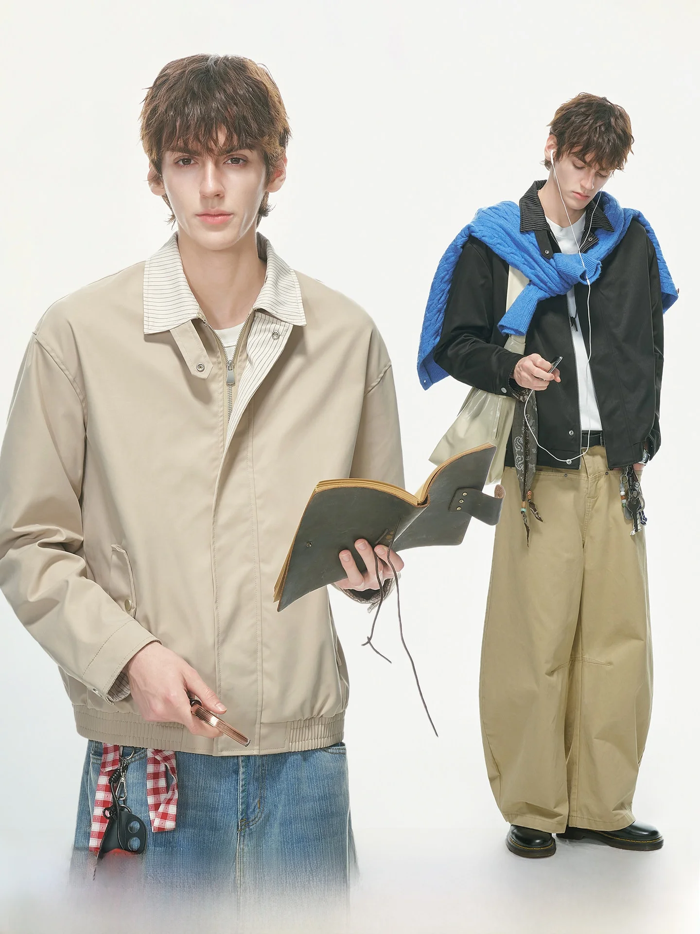 American Barn Style Striped Jacket Men's Short Wide Outerwear for Autumn Cleanfit Commute Teenage Boy Loose Fit Polyester Fiber