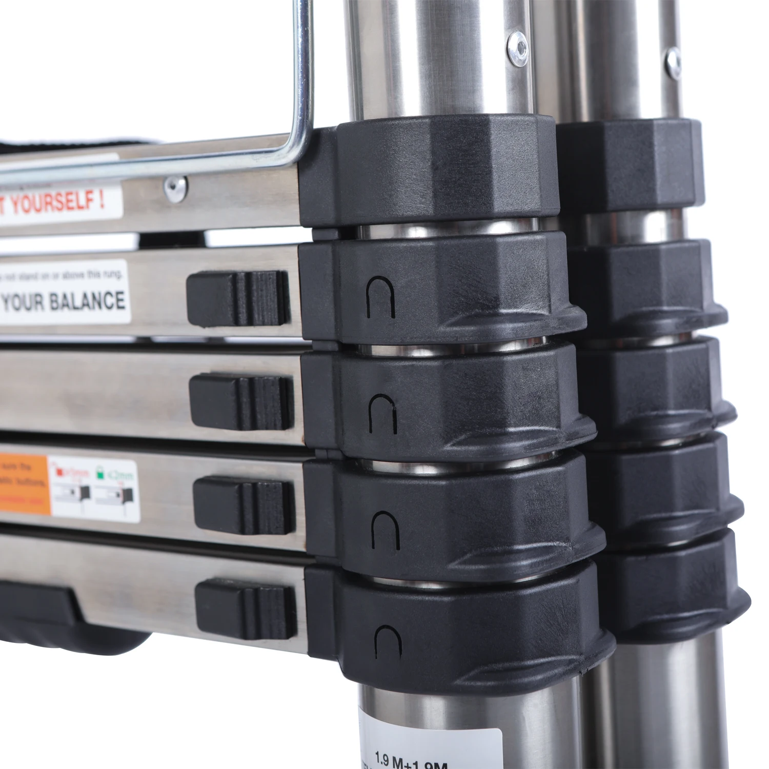 Teleskopleiter A-Form 3,8m (1,9m+1,9m) Edelstahl-Verlängerungsleiter Mehrzweck 150 kg/330 lbs Tragfähigkeit – Detail 7