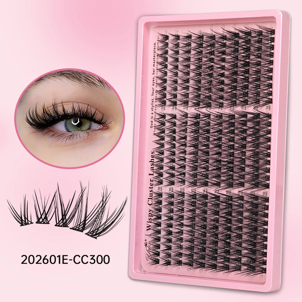 Yelix Wispy Cluster Lashes 300PCS Mixed Lengths Natural 3D Fishtail Flutter Eyelash Extensions Soft Slim Band DIY False Lashes