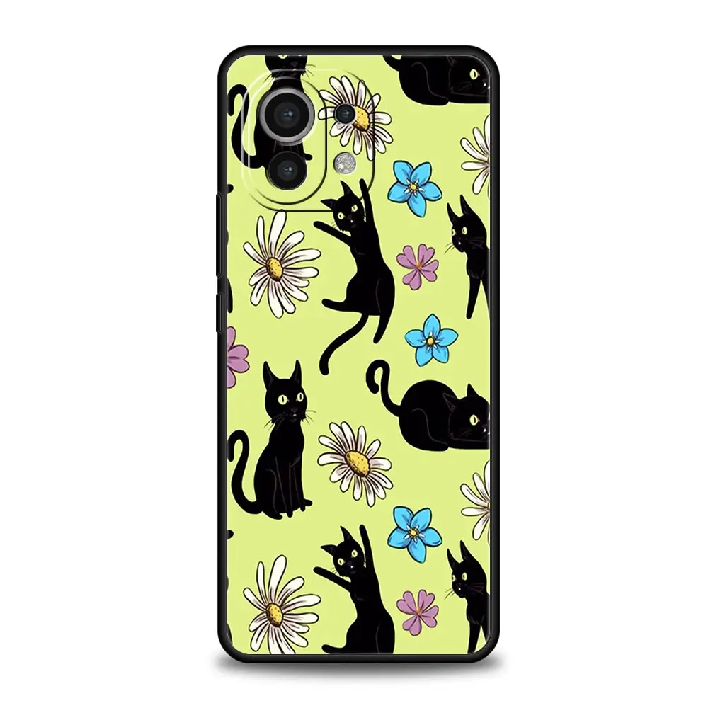 Black Cat Cartoon Cute Phone Case For Xiaomi 14 13T 12T Pro 12 13 11 Ultra Mi Note 10 Lite 10T 5G 11X Pro 11T 11i 9T Soft Cover
