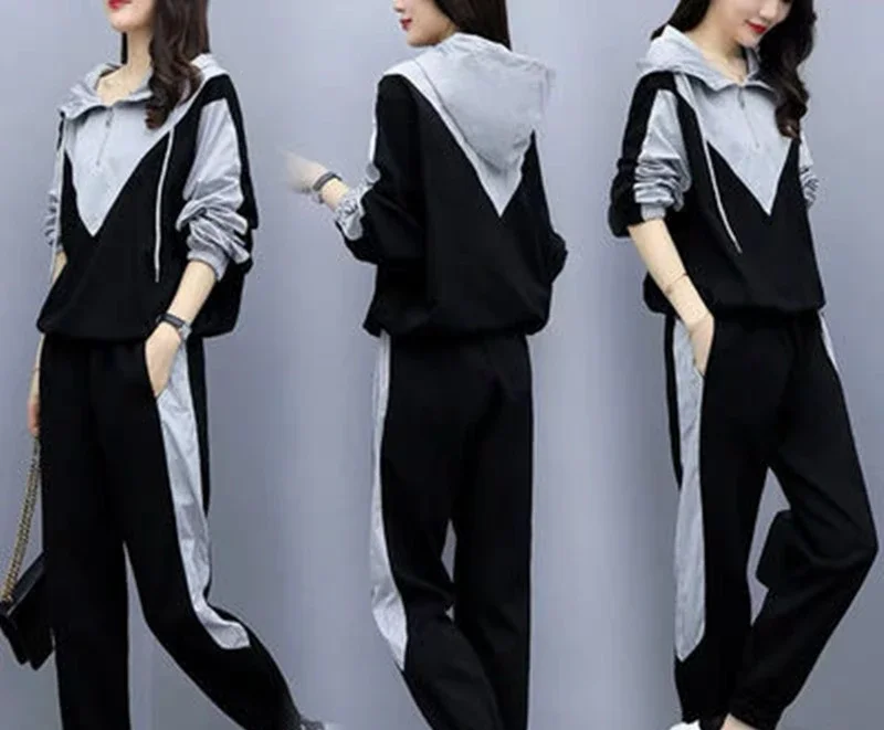 Women 3XL Sports Suit Female T Shirt Top And Plaid Pant Two Piece Sportwear Tracksuit Matching Set Summer