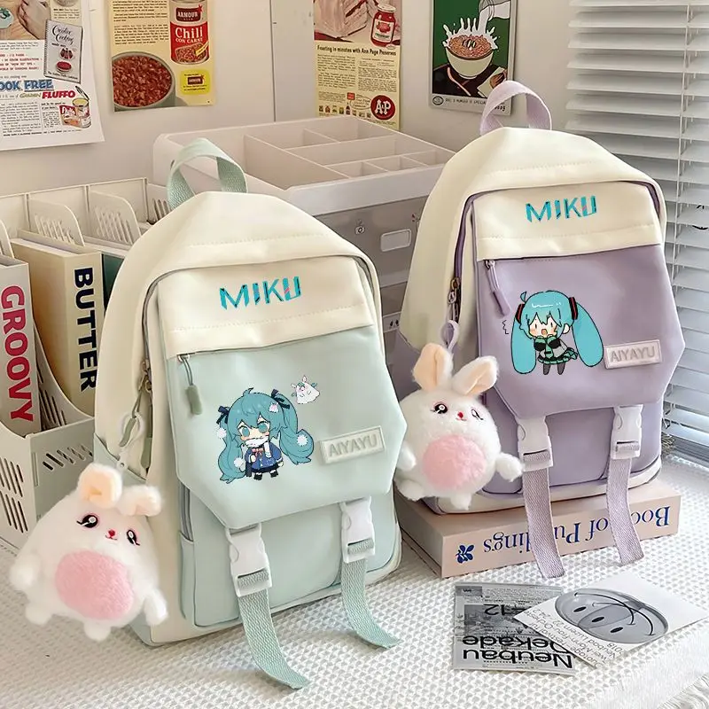 Hatsune Miku anime merchandise cartoon cute student school bag creative Kawaii 2D unisex laptop bag storage travel backpack gift