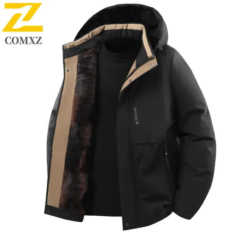 COMXZ Outdoor Adventure Giacca imbottita da uomo con cappuccio Parka caldo ispessito da viaggio casual Abbigliamento invernale leggero resistente al freddo