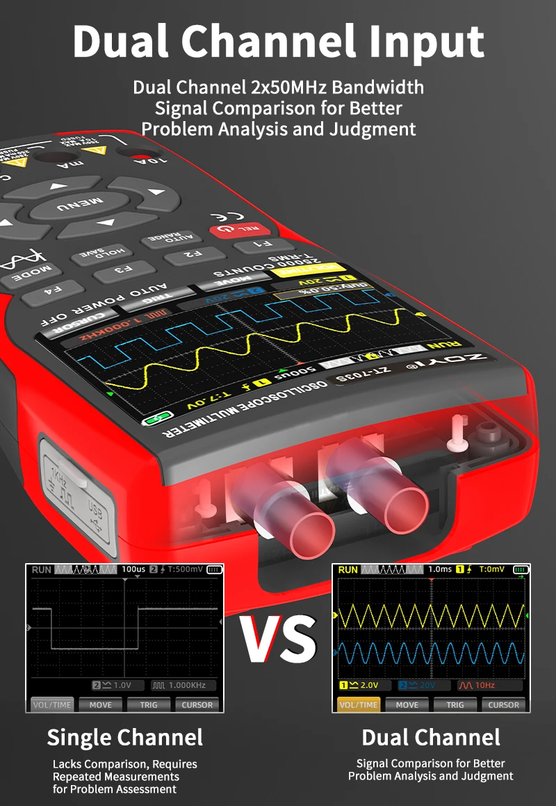 ZOYI ZT-703S 3-in-1-Oszilloskop-Multimeter mit 3,5-Zoll-IPS-Display, 25000 Zählungen, Zweikanal, 50 MHz Bandbreite, 280 MSa/s hoch – Detail 4