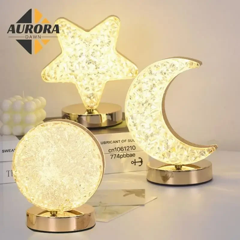 Bedroom Crystal Touch Dimming Night Light Girls Room Home Decor Aesthetics USB Bedside LED Ambient Table 3D Moon Lamp