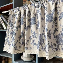 Nordic Style Short Curtains Solid Cotton Linen Lace Hem Half Tulle Curtain Wine Cabinet Door Kitchen Bay Window Small Curtains