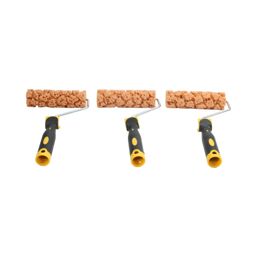 Textured Sponge Roller Set 3 Pieces with Reinforced Rubber Handles for Efficient Wall Pattern Painting and DIY Projects