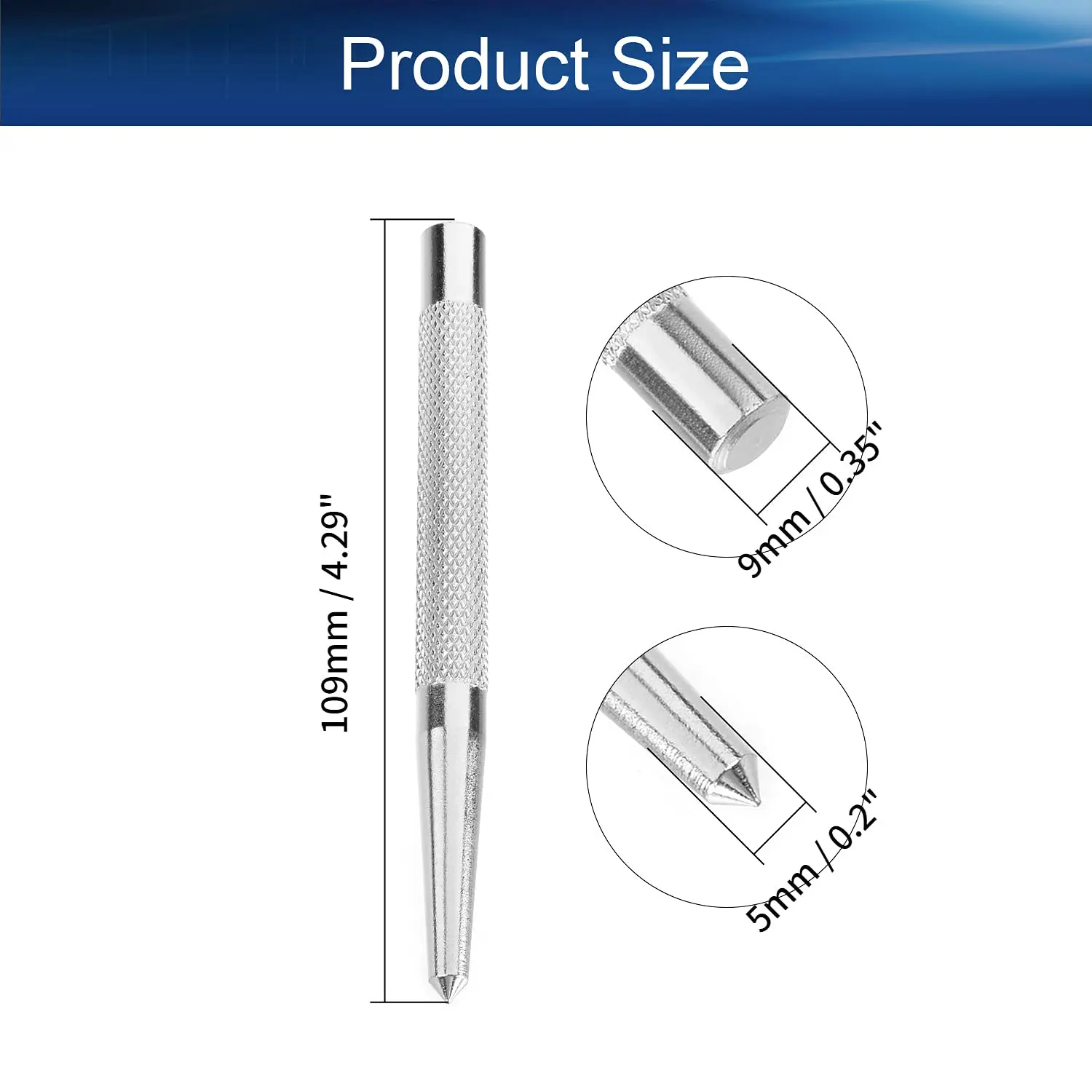 High Hardness Center Punch Non-slip Handle Tapered Punch Point Punch Locator Metal Drill Mark Center Punch Fitter's Chisel Punch