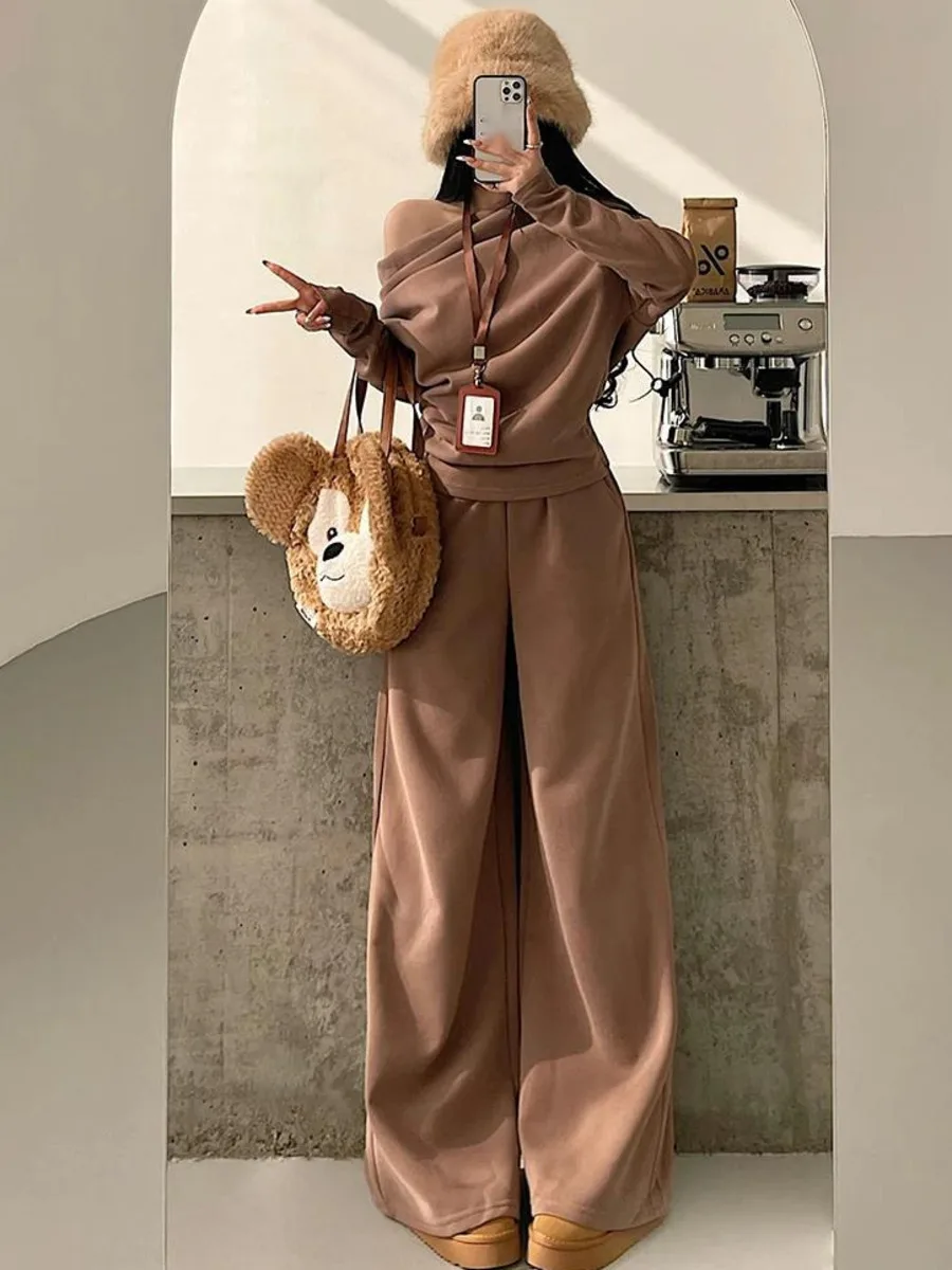 

Американские уличные свободные утягивающие прямые брюки с высокой талией и широкими штанинами, повседневные спортивные штаны, комплект модных женщин, новинка 2025 года, LW21