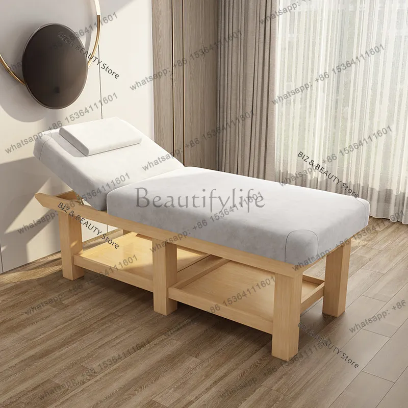 FG Solid Wood Professional Spa Bed - Multi-Function Massage Table TCM Tuina Ear Candling Eyelash Extensions Salon Furniture JT40