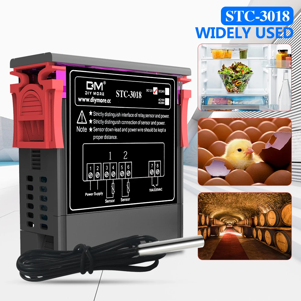 STC-3018 High Precision LED Digital Temperature Controller Dula Display Thermostat Thermoregulator Incubator 12V 24V 110V 220V