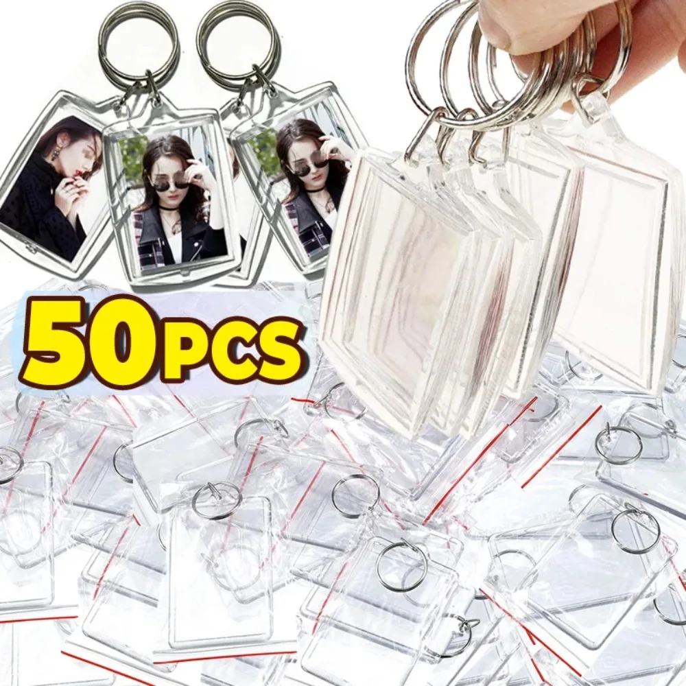 50/1pcs Transparent Rectangle Blank Acrylic Insert Keychain Photo Picture Frame Keyring Holder DIY Split Ring KeyChain Gifts