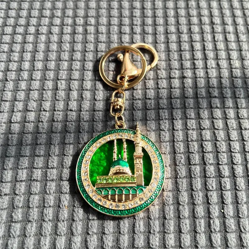 Exquisite and popular car pendant Arab keychain Muslim Mecca heavenly house keychain DIY gold-plated rhinestone keychain