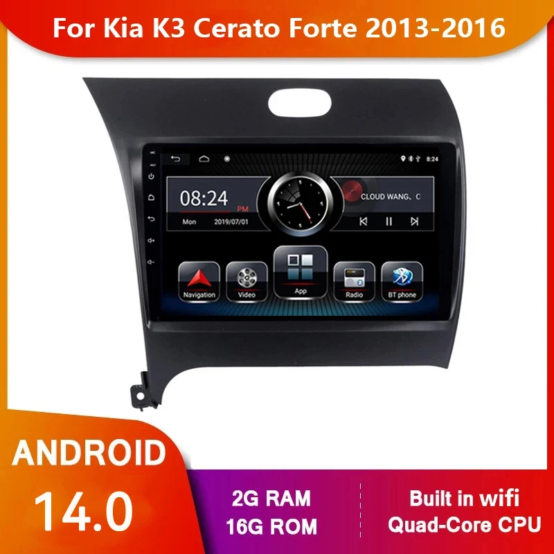 

9inch WiFi 2din Android 14 Headunit Car Radio Multimedia Video Player Navigation GPS For Kia K3 Cerato Forte 2013 2014 2015 2016