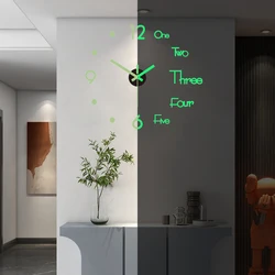 DIY Digital Wall Clock 3D Luminous Frameless Acrylic Clock Wall Stickers Mute Clock for Living Room Bedroom Office Wall Decor