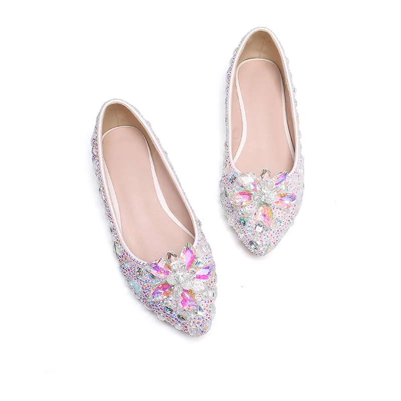 

Women's Colored Diamond Crystal Flat Sole Low Top PU High Heel Sandals Wedding Party Evening Dress Catwalk Shoes Buty Na Obcasie