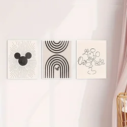Mickey Mouse Art Print Minimalist Mid Century Modern Posters Black Mickey Mouse Line Canvas Painting Girls Boys Room Decor