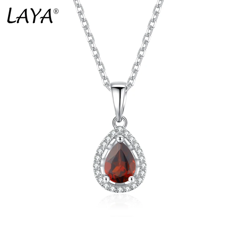 LAYA Pear Brilliant Cut Vintage Gemstone Natural Amethyst Pendant Necklace For Women 925 Sterling Silver Wedding Fine Jewelry